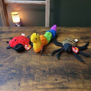 Ty Beanie Babies Inch The Worm Spinner The Spider Lucky The Lady Bug Vintage NWT
